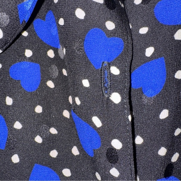 Bergdorf Goodman On Plaza VTG 100% Silk Neck Tie Heart Polka Dot Blouse Blue 6 * - Picture 9 of 11